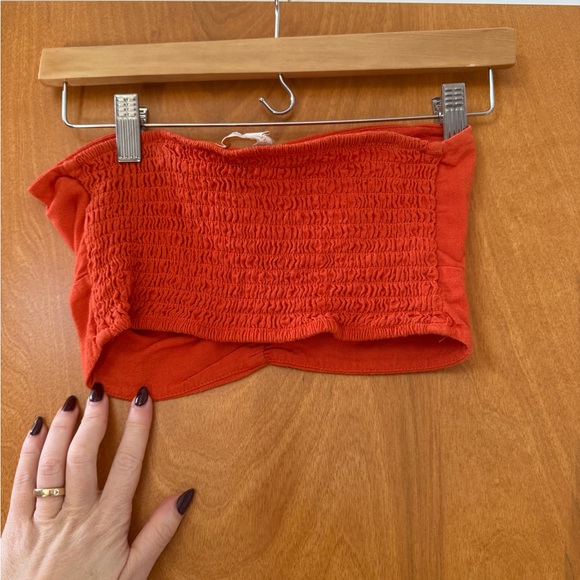 Monteau Linen 2 Piece Set- Crop Top and Tailored Pants - Orange/Red - Picture 3 of 8